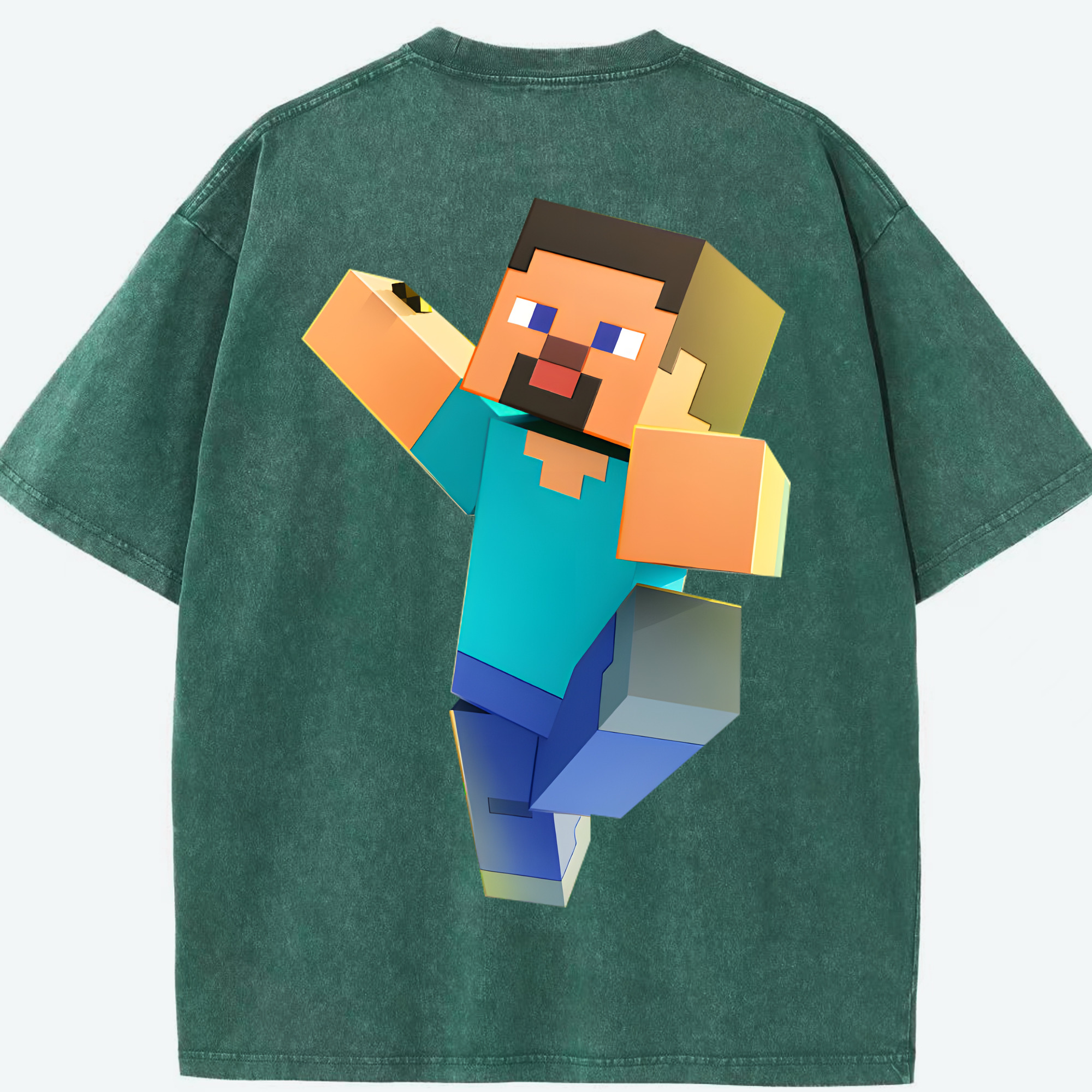 （画像用） マインクラフト ブロックの世界 Minecraft MC Block world 綿100% ヴィンテージ風 半袖Tシャツ（背面プリント）